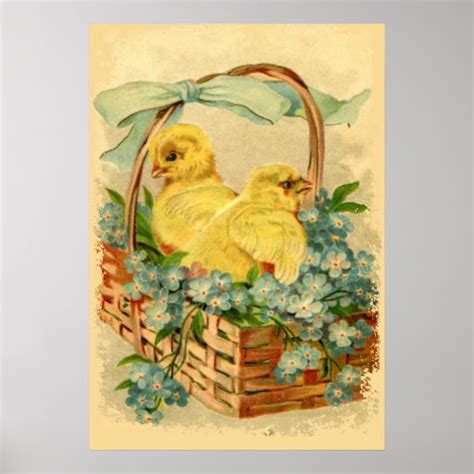 Chicks In A Basket Vintage Easter Poster Zazzle
