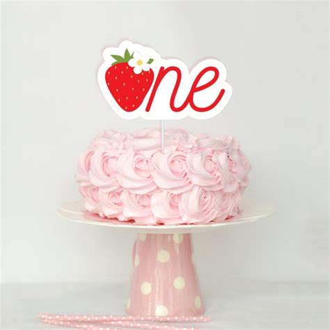 Strawberry Cake Topper Printable Very Berry First One Etsy