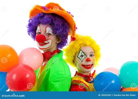 Portrait Of Two Children Dressed As Clowns Stock Photo Cartoondealer