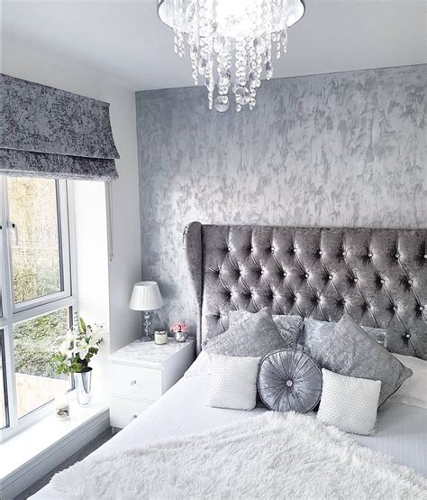 Grey Silver White Crushed Velvet Bedroom Modern Decor Inspo From