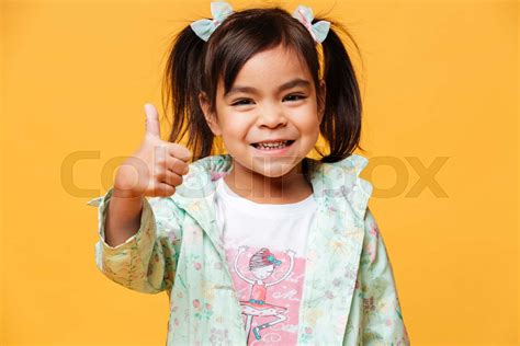 Happy Little Girl Child Standing Isolated Stock Image Colourbox