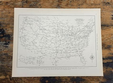 1935 Transcontinental Mileage Chart Map Vintage Black And White Etsy