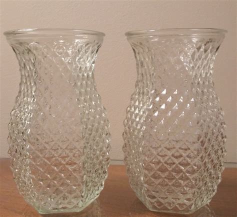 Diamond Cut Hobnail Clear Glass Flower Vases By Vintageinspirednow