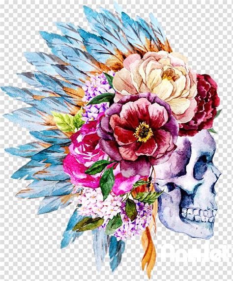 Ranch Flower And Skull Clipart Skull Watercolor Clipart Boho Clip Art