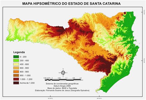 Mapa Hipsométrico Do Estado De Canta Catarina Doc Sports™