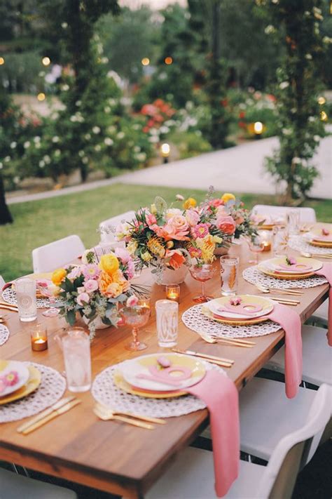 Bright Tropical Wedding Inspiration Dinner Party Table Outdoor