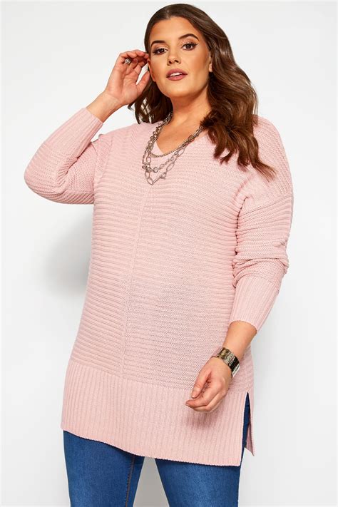 Light Pink Ribbed Longline Jumper Yours Clothing
