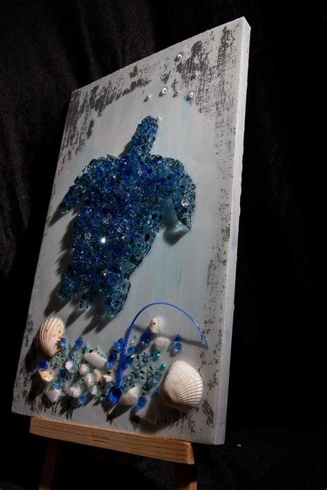 Turtle Crushed Glass Resin Art Oceaan Wanddecoratie Etsy