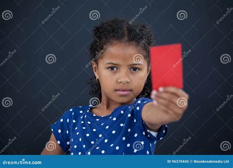 Close Up Portrait Of Girl Showing Red Card Stock Image Image Of