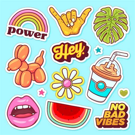 Sticker Icons Hand Drawn Doodle Free Vector