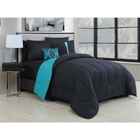 Teal queen comforter sets that are available on the site are woven fabrics and made from the finest quality cotton, polyester fiber, etc for maximum comfort and style. Geneva Home Fashion Solid 9-Piece Black/Teal Queen Bed in ...