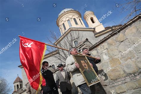 Georgians Carry Portrait Former Soviet Dictator Editorial Stock Photo