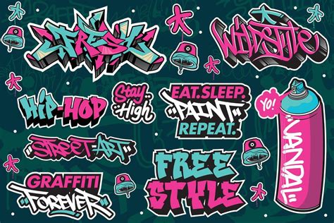 A Set Of Colorful Or Vibrant Graffiti Art Stickers Street Art Theme