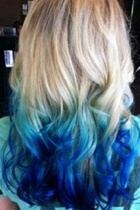 You can go for eight weeks without redoing your hair. Blonde hair with light and dark blue ends | Hair styles ...