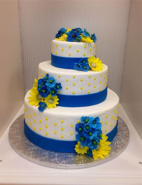 Yellow And Blue Wedding Cake