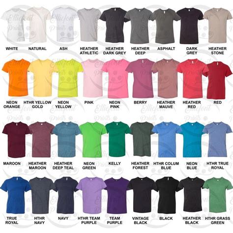 Bella Canvas 3001y Color Chart Unisex Jersey Tshirt Color Etsy Tshirt Colors Color Chart