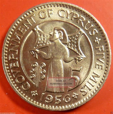 Cyprus 1956 B Unc 5 Mils Bronze Coin Km 34 Chipre Cipro Zypern