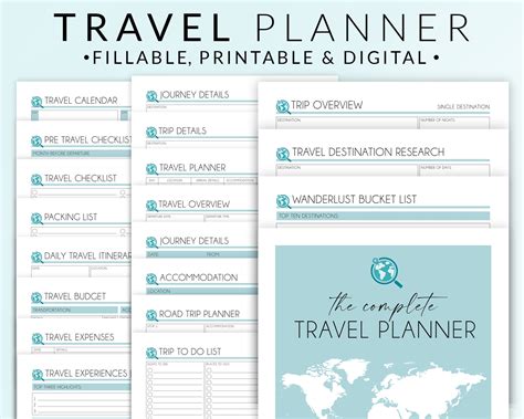 Travel Planner Printable Vacation Trip Itinerary Digital Etsy Canada