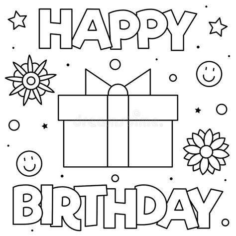 Happy Birthday Coloring Page Black And White Vector Illustration