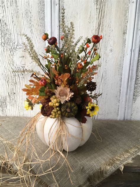 Fall White Pumpkin Floral Arrangement Harvest White Pumpkin Etsy