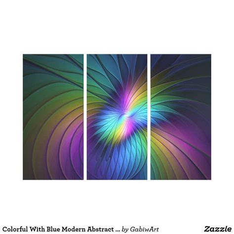Colorful With Blue Modern Abstract Art Triptych Canvas Print Zazzle
