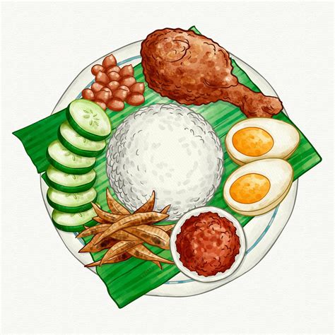 Free Vector Hand Painted Watercolor Nasi Lemak