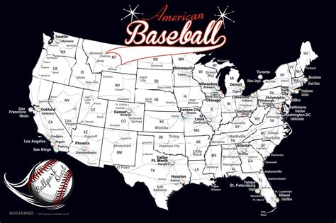 Mlb Stadiums Map Print Major League Baseball Stadiums Us Map