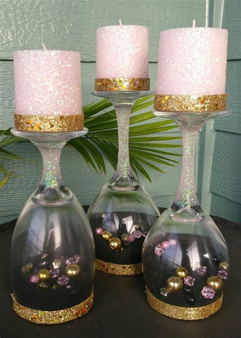 Upside Down Wine Glass Candle Holders Set Of 3 Etsy