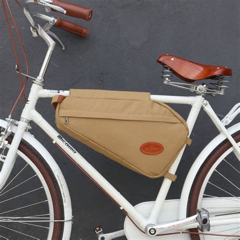 Tourbon Bicycle Bag Bike Frame Tube Triangle Shoulder Bags Khaki Waxed