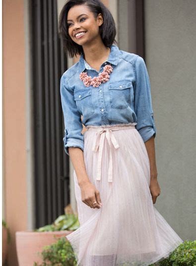 Denim And Pink Work Outfit Maxi Skirt Denim Skirts Pink Outfits