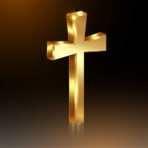 3d Gold Cross Of Light Shiny Cross With Golden Foil Texture Symbol Of