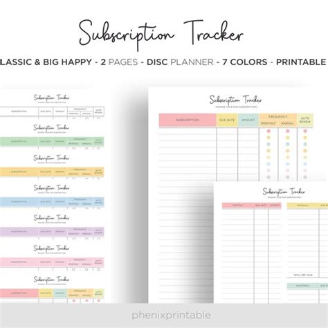 Subscription Tracker Printable A5 Size Planner Inserts Etsy