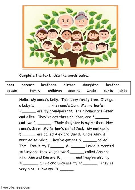 One page reading comprehension worksheets at the right level of difficulty and on topics that engage students are a great complement to english language classes.these activities are not this exercise is about the daily activities of a supermarket employee in this line of work on the age of the coronavirus. Spanish Family Tree Worksheet Answers | db-excel.com