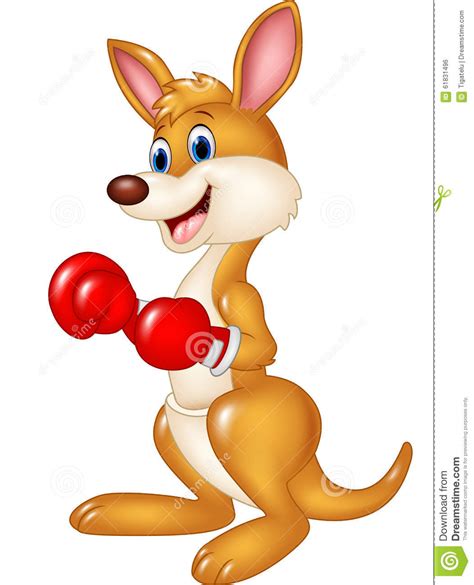 Cartoon Kangaroo Boxing Isolated On White Background Stock