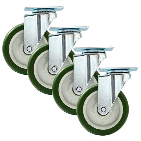 5 Green Heavy Duty Swivel Caster Polyurethane Pu Wheels No Brake