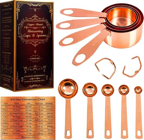 Buy Copper Plated Measuring Cups And Spoons Set Of 9 Premium Design T