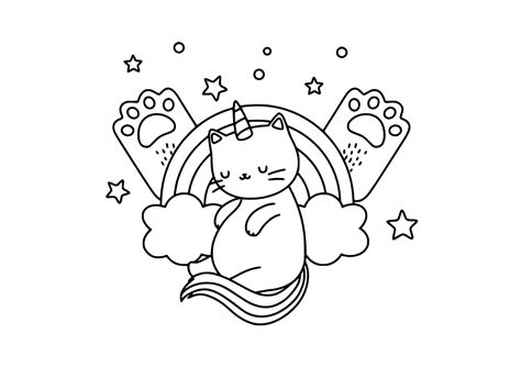 Color our free unicorn coloring page which is also a cat coloring page. Unicorn Cat Rainbow Coloring Page