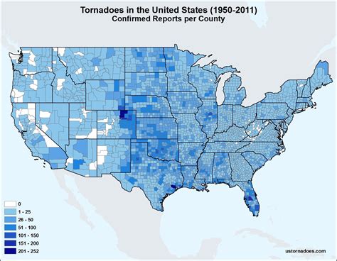 Map Us Tornadoes By County 1950 2011