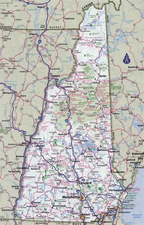 Large Detailed Roads And Highways Map Of New Hampshire State With All