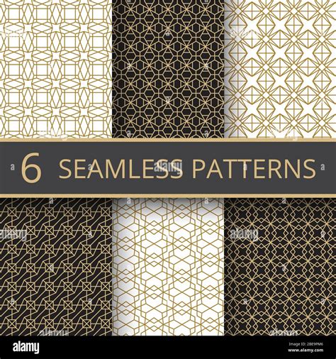 Trendy Gold Geometric Seamless Vector Patterns With Simple Golden Line