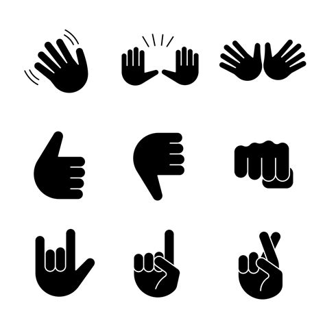 handgesten emojis glyphen symbole gesetzt winken stoppen jazz daumen hoch und runter faust
