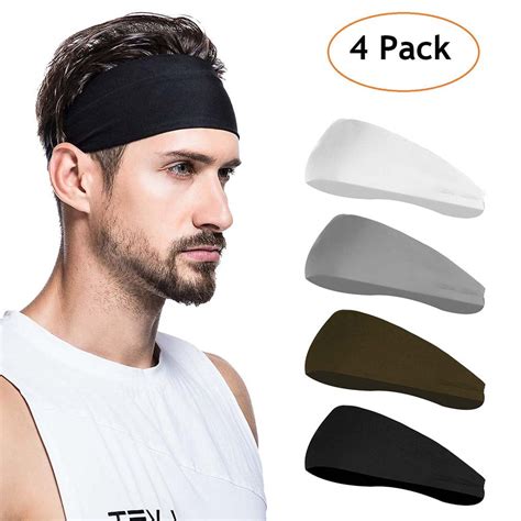 Reactionnx Mens Headbands 4 Pack Guys Sweatband And Sports Headband For