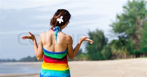 Beach Woman Having Fun In Summer Stock Image Colourbox