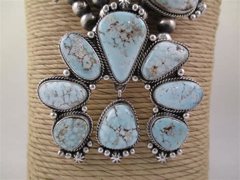 Dry Creek Turquoise Squash Blossom Necklace Earring Set Two Grey Hills