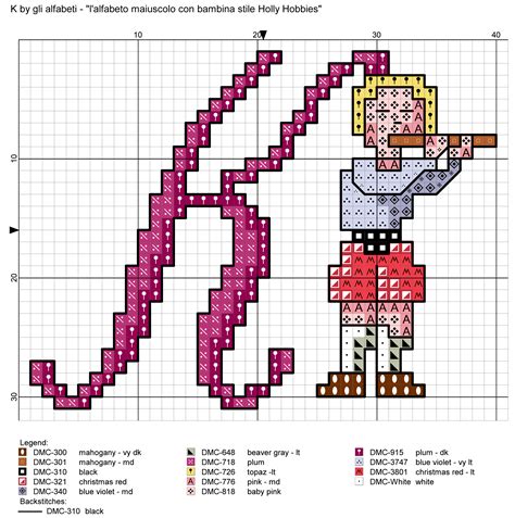Alfabeto Maiuscolo Con Bambina Stile Holly Hobbies K Alfabeto Punto Croce Punto Croce Alfabeto