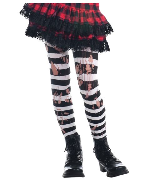 Striped Ripped Punk Tights Black White Carnival Tights Punk Pantyhose
