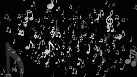 White Musical Notes Move To The Camera On A Black Background Stock