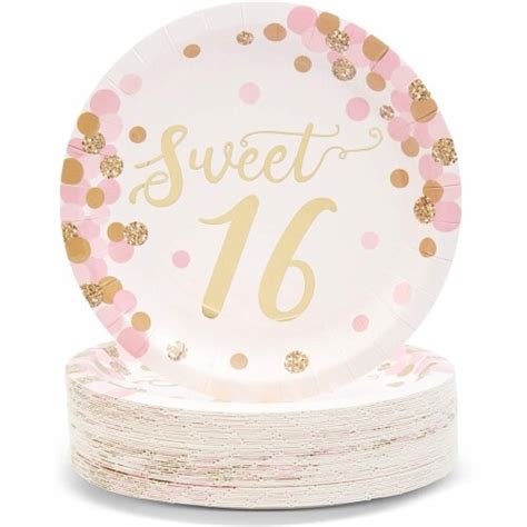 Sweet 16 Party Paper Plates Rose Gold 16th Birthday Supplies 7 In 48