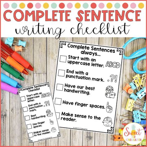 Complete Sentence Writing Checklist Freebie Writing Checklist