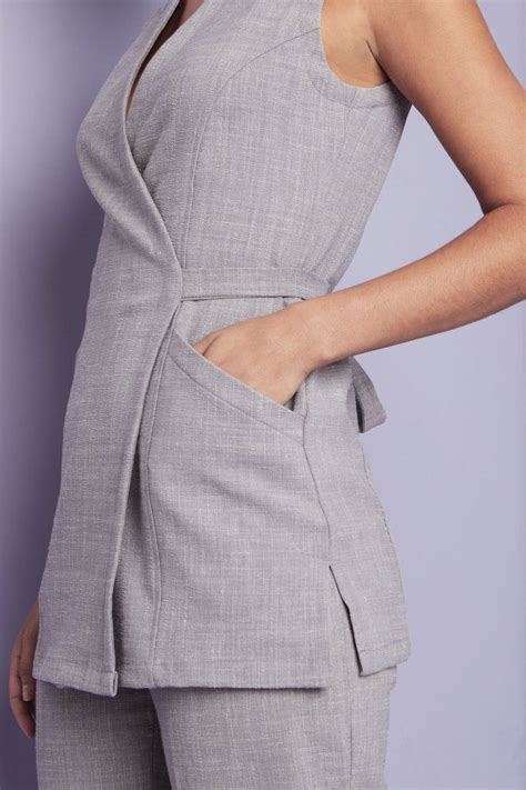 Simon Jersey Womens Linen Blend Wrap Tunic Grey Wrap Tunic Linen